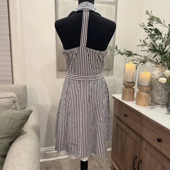 New York & Company Deep Navy and White Striped Midi Dress - Picture 2 of 14
